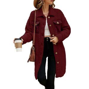 Faux Fur Fleece Jacket Long Sleeve Lapel Button Down Winter Coat